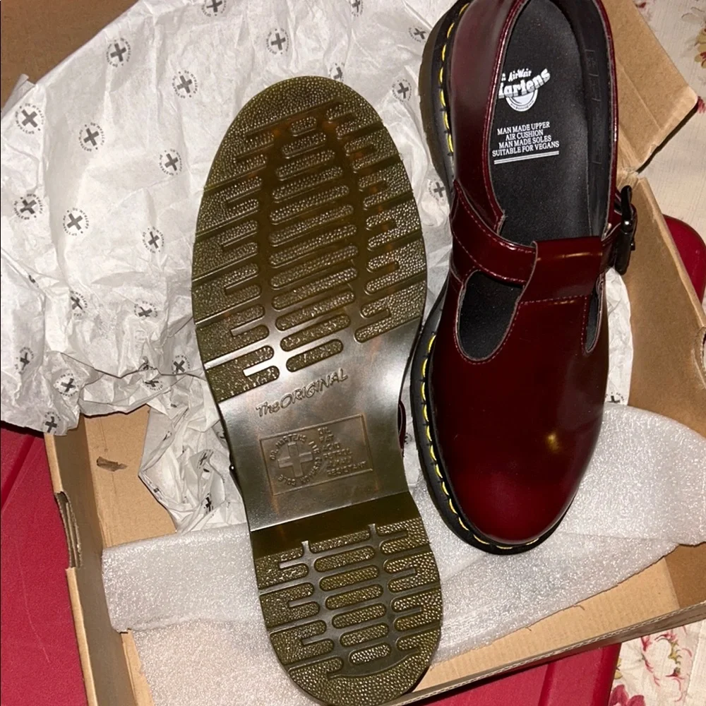 Dr. Martens Burgundy Vegan Mary Jane Shoes - Picture 5 of 6